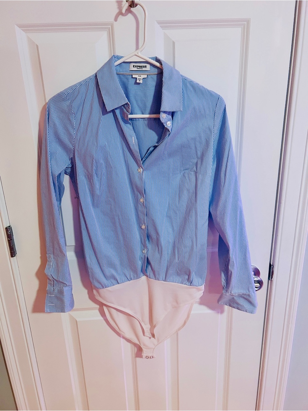 Express Blue Pinstripe Button-Down Bodysuit